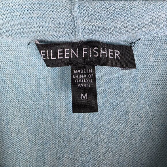Eileen Fisher Cardigan Sweater Merino Wool Sz Med Open Draped Front Aqua Blue - Picture 4 of 7